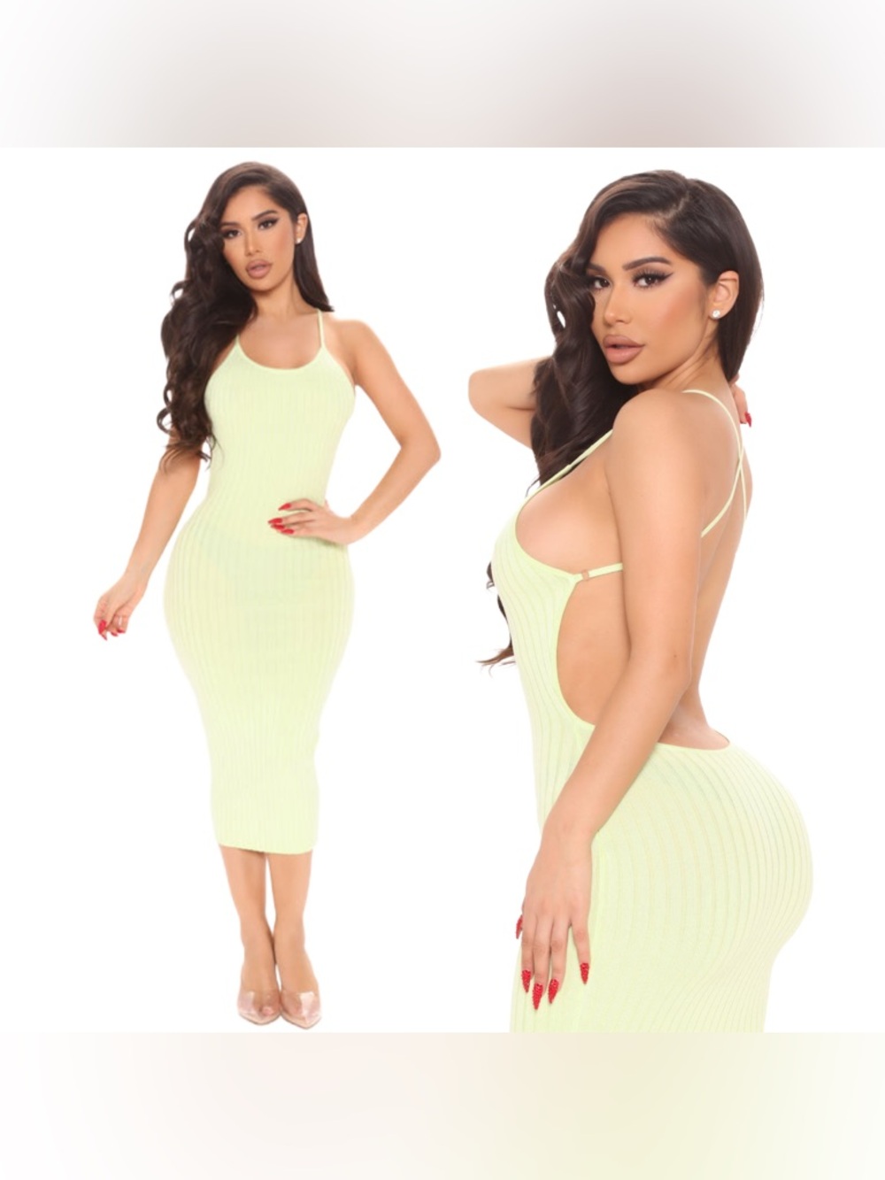 Hera Light Lime Green Stretch Backless Midi Dress